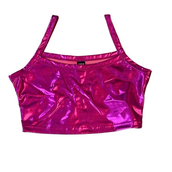 FREE Shiny Pink Crop Top Metallic Small - Picture 1 of 4